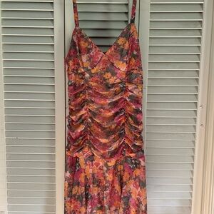 Wild Fable Orange Ruched Midi Sundress
